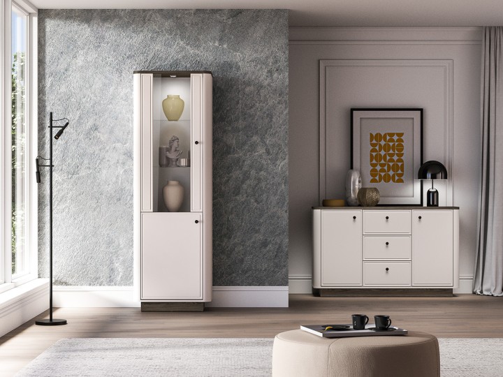 Vilario  Display Cabinet Cashmere with Oak - J&B Furniture
