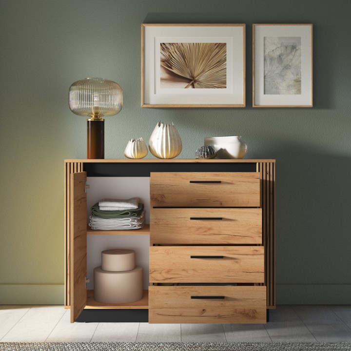 Urso Small Sideboard – Oak & Black Modern Sideboard