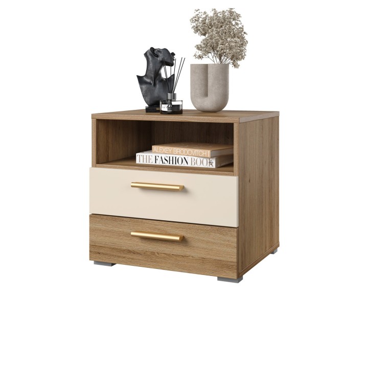 Vertina 2-Drawer Bedside Table – Wild Oak & Beige