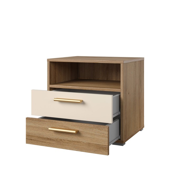 Vertina 2-Drawer Bedside Table – Wild Oak & Beige