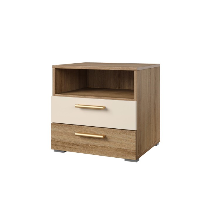 Vertina 2-Drawer Bedside Table – Wild Oak & Beige