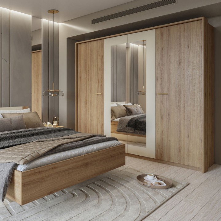 Vertina- 228cm Wardrobe 4 doors  Oak - Beige | J&B Furniture