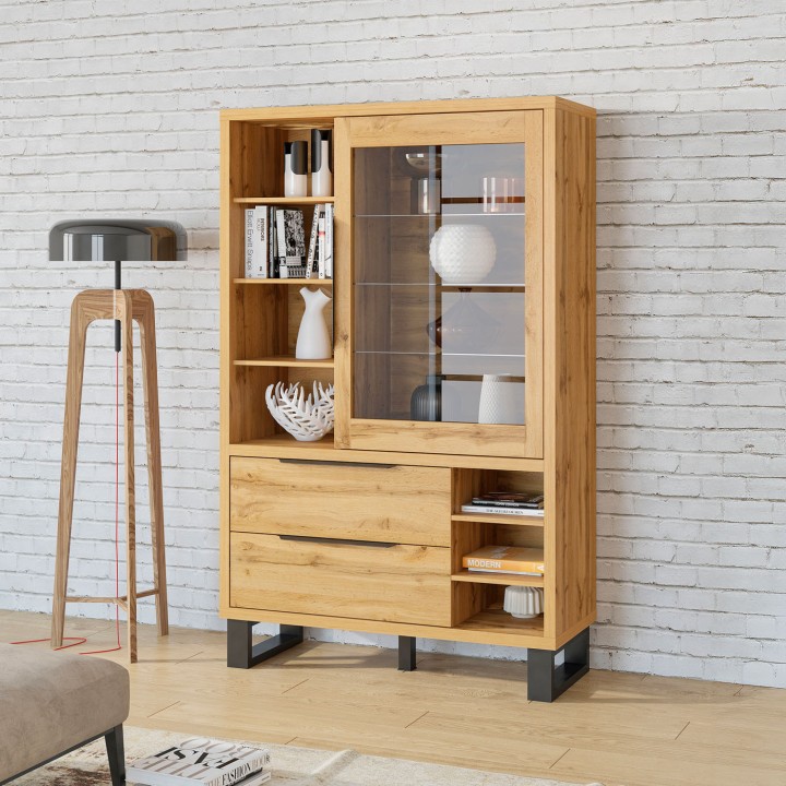 Halle Display Cabinet – Industrial Wotan Oak Style