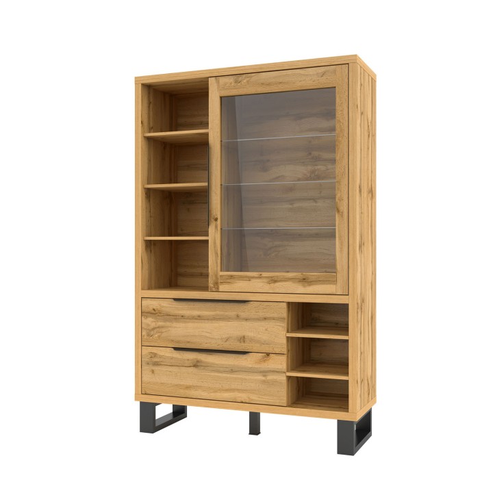 Halle Display Cabinet – Industrial Wotan Oak Style