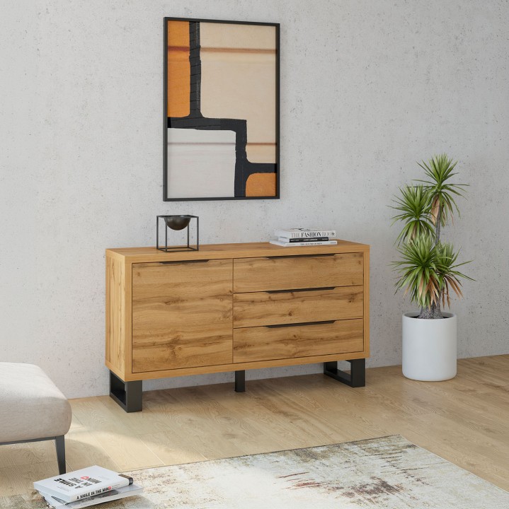 Halle Sideboard –  Oak 1 Door 3 Drawer Unit - J&B Furniture