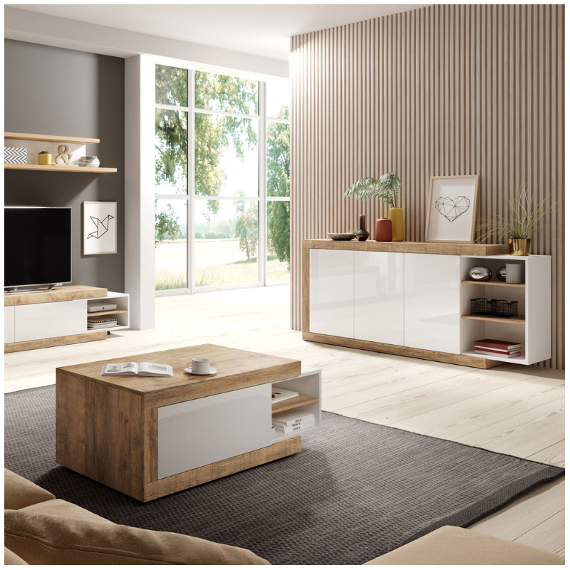 Sintra 3 Door Sideboard 180 cm in Samdal oak and white gloss