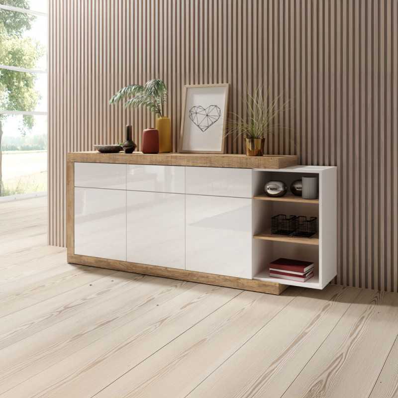 Sintra 3 Door Sideboard 180 cm in Samdal oak and white gloss