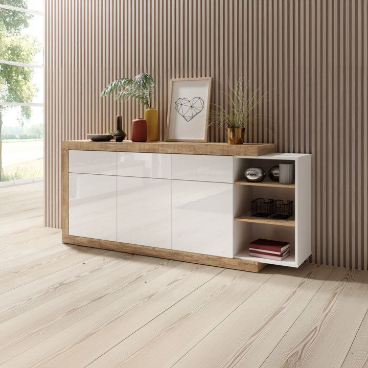 Sintra 3 Door Sideboard 180 cm in Samdal oak and white gloss