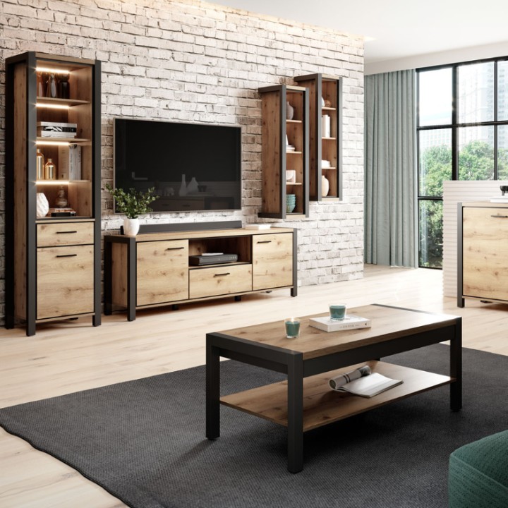 AKTIV TV Unit – Modern Industrial Black & Wood Design