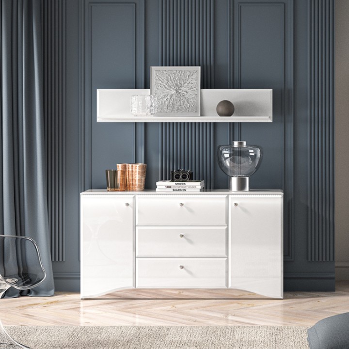 Elegant White Gloss Sideboard with LED - J&B Furniture