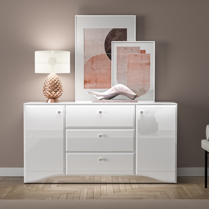 Elegant White Gloss Sideboard with LED - J&B Furniture
