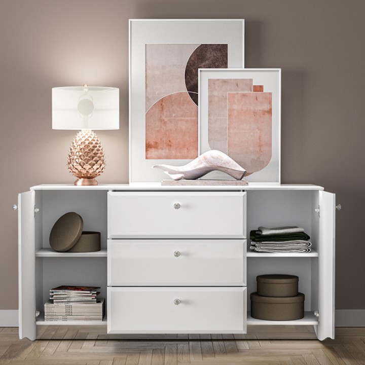 Elegant White Gloss Sideboard with LED - J&B Furniture
