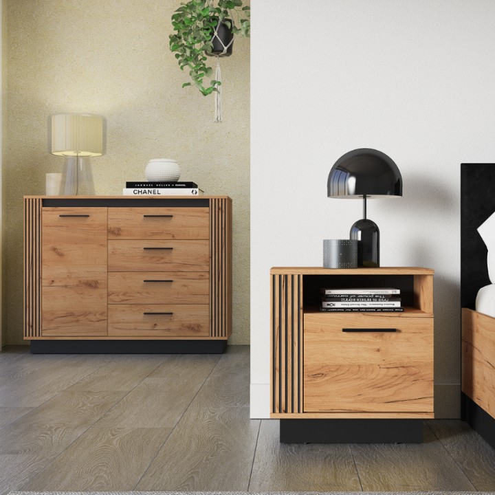 Urso Bedside Table – Elegant Gold Craft Oak & Black Design