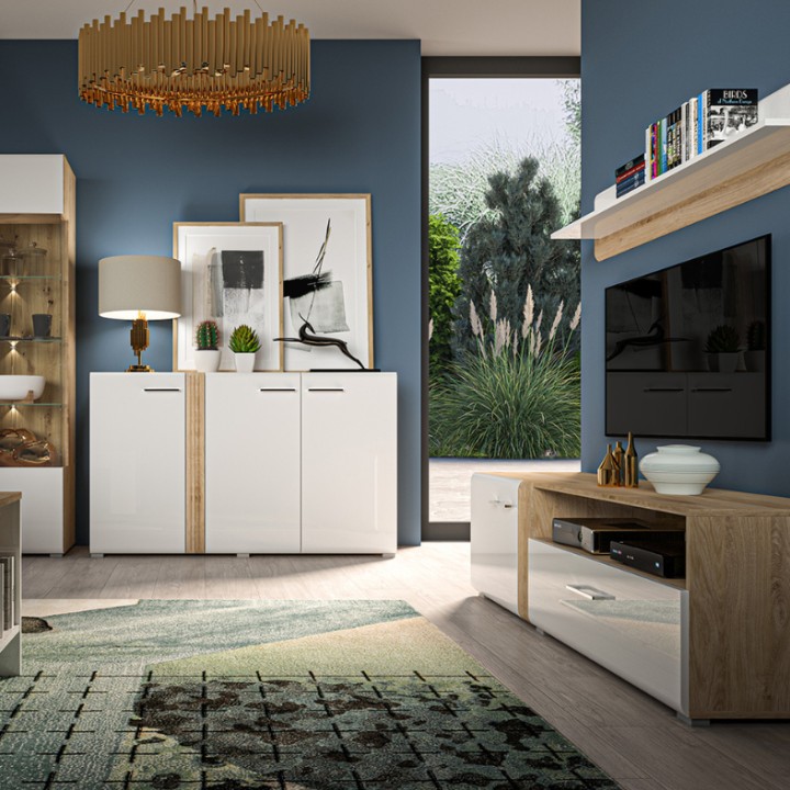 Elegance TV Unit | Oak & White Gloss | J&B Furniture