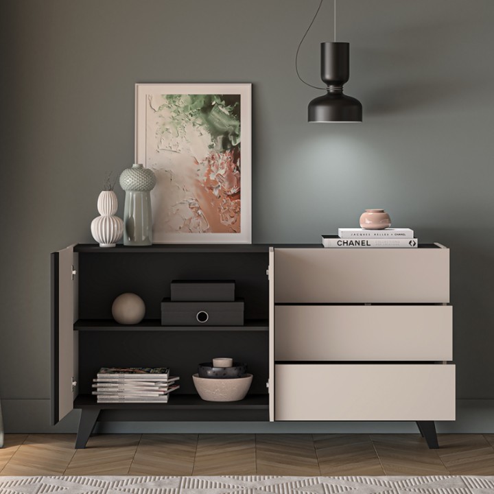 FRESHION Modern Sideboard in Cashmere & Black