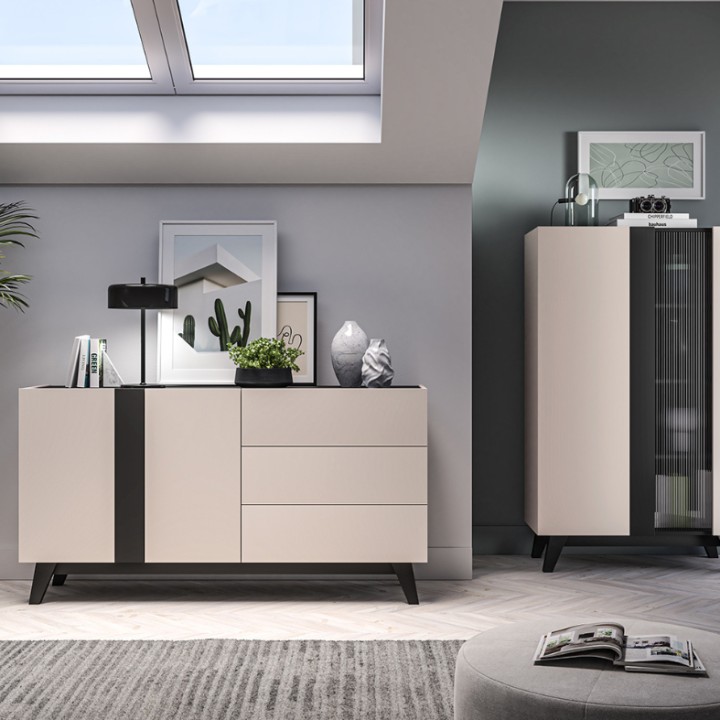 FRESHION Modern Sideboard in Cashmere & Black