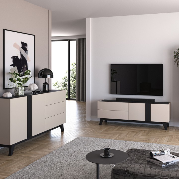 Modern Small Sideboard | Cashmere & Black | Stylish Storage