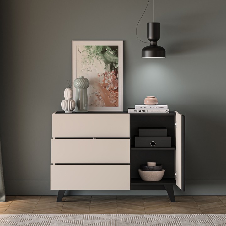 Modern Small Sideboard | Cashmere & Black | Stylish Storage