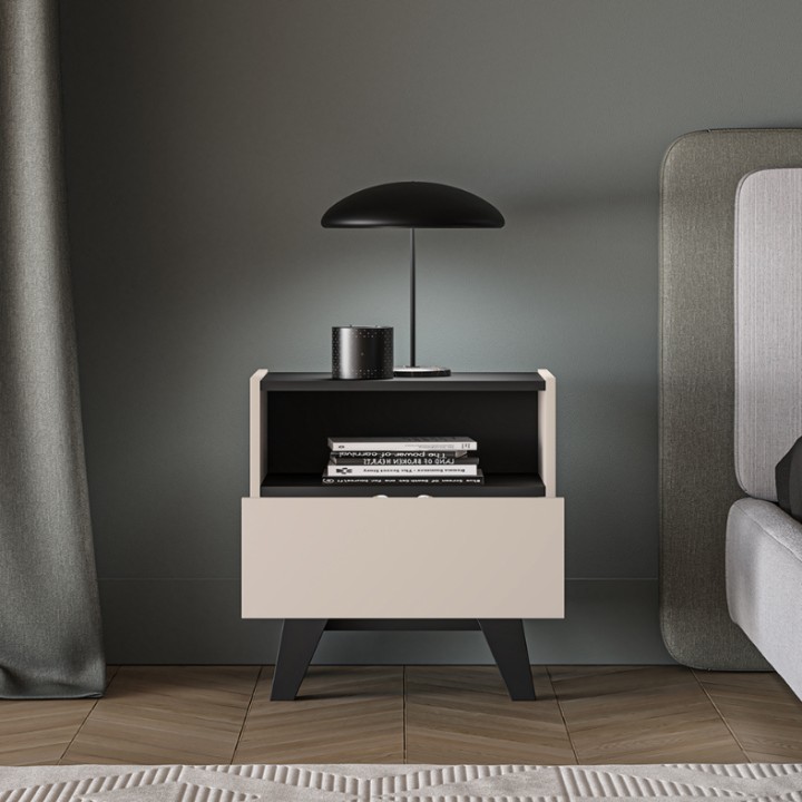 Modern Bedside Table Cashmere & Black Design - J&B Furniture