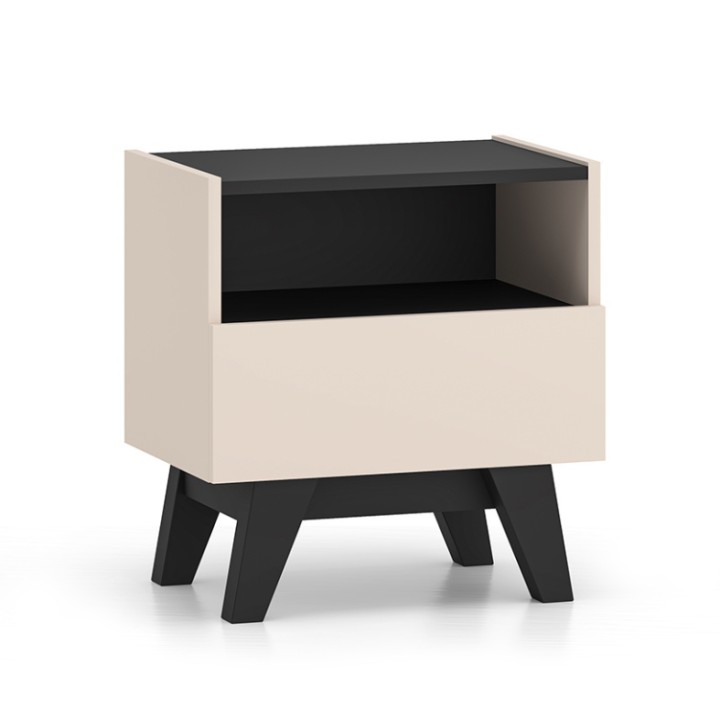 Modern Bedside Table Cashmere & Black Design - J&B Furniture