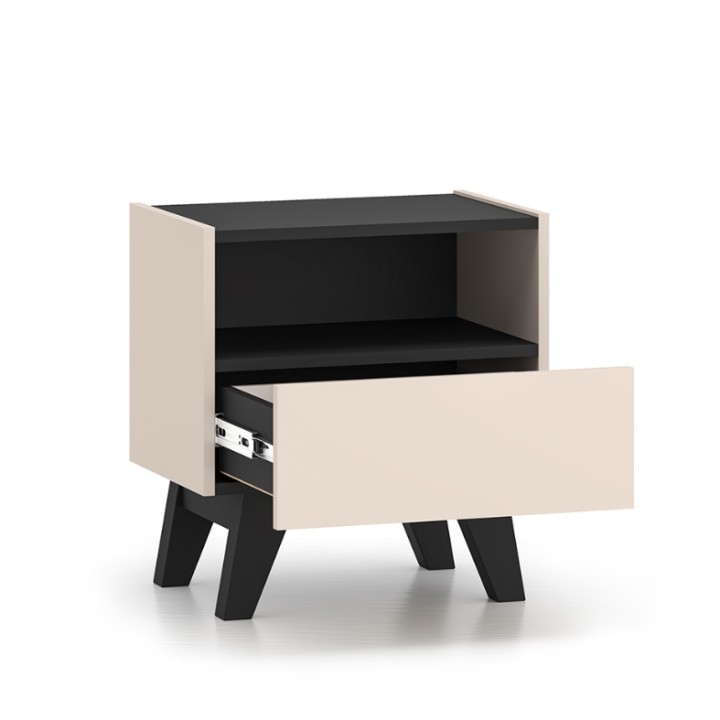 Modern Bedside Table Cashmere & Black Design - J&B Furniture