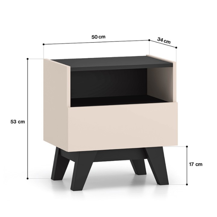 Modern Bedside Table Cashmere & Black Design - J&B Furniture