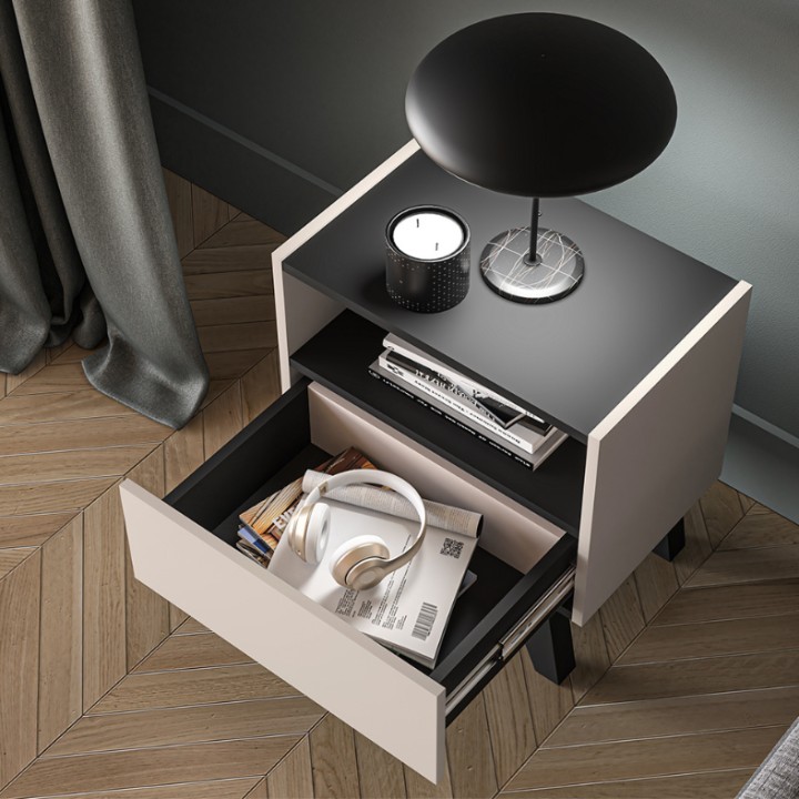 Modern Bedside Table Cashmere & Black Design - J&B Furniture