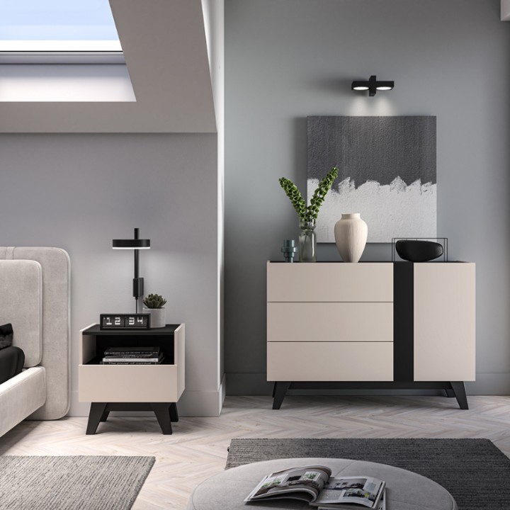Modern Bedside Table Cashmere & Black Design - J&B Furniture
