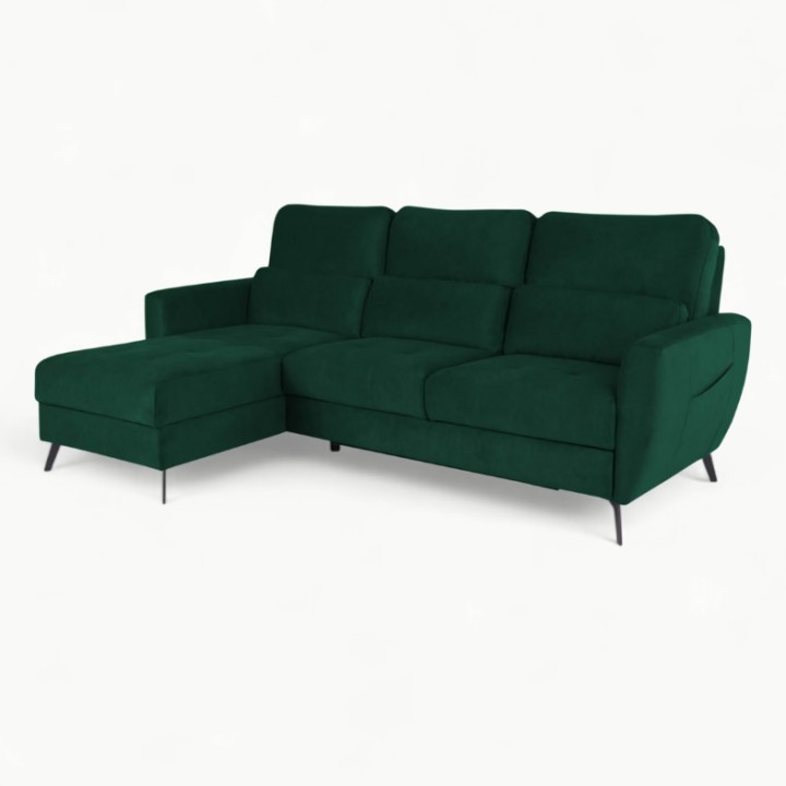 Benetto Bespoke Corner Sofa Bed in Green Velvet | J&B Furniture