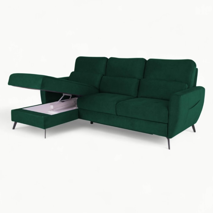 Benetto Bespoke Corner Sofa Bed in Green Velvet | J&B Furniture