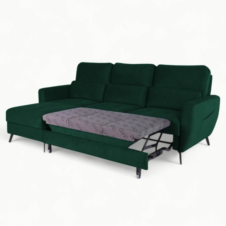 Benetto Bespoke Corner Sofa Bed in Green Velvet | J&B Furniture