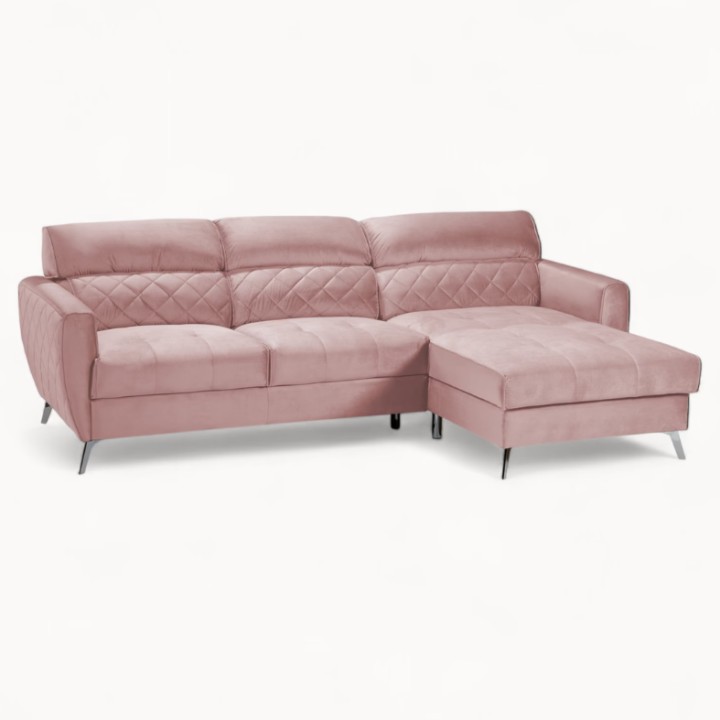 Scandic Bespoke Corner Sofa Bed– Pink Velvet| J&B Furniture
