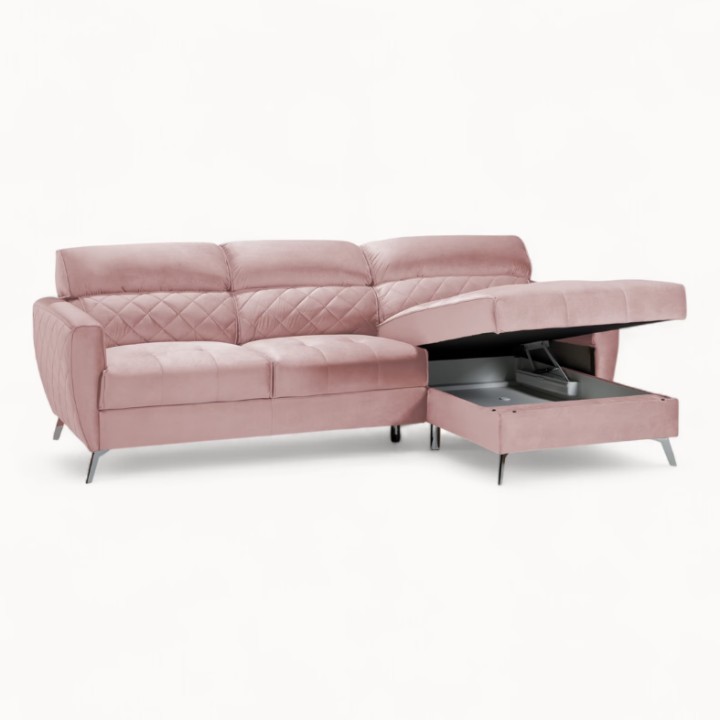 Scandic Bespoke Corner Sofa Bed– Pink Velvet| J&B Furniture