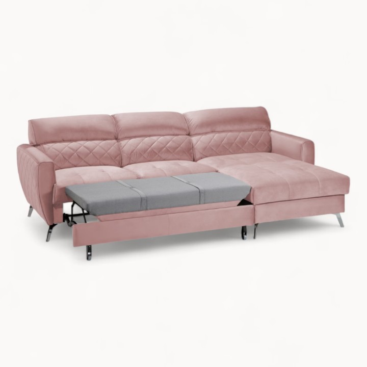Scandic Bespoke Corner Sofa Bed– Pink Velvet| J&B Furniture