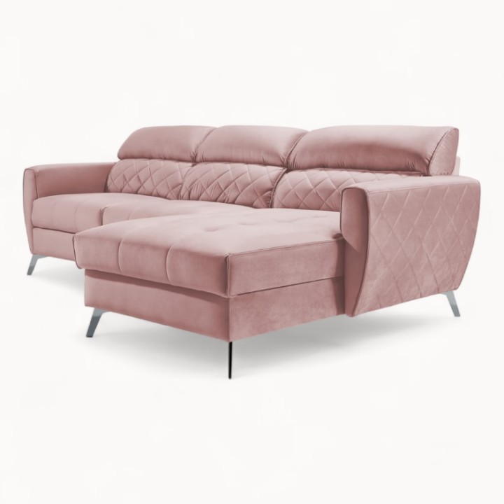 Scandic Bespoke Corner Sofa Bed– Pink Velvet| J&B Furniture