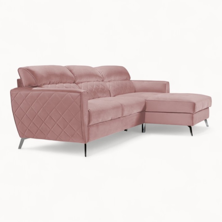 Scandic Bespoke Corner Sofa Bed– Pink Velvet| J&B Furniture