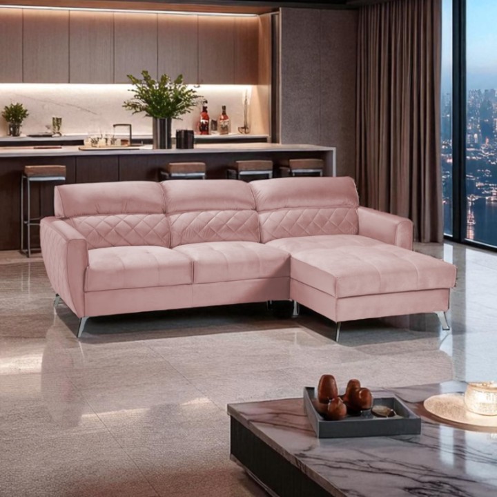 Scandic Bespoke Corner Sofa Bed– Pink Velvet| J&B Furniture
