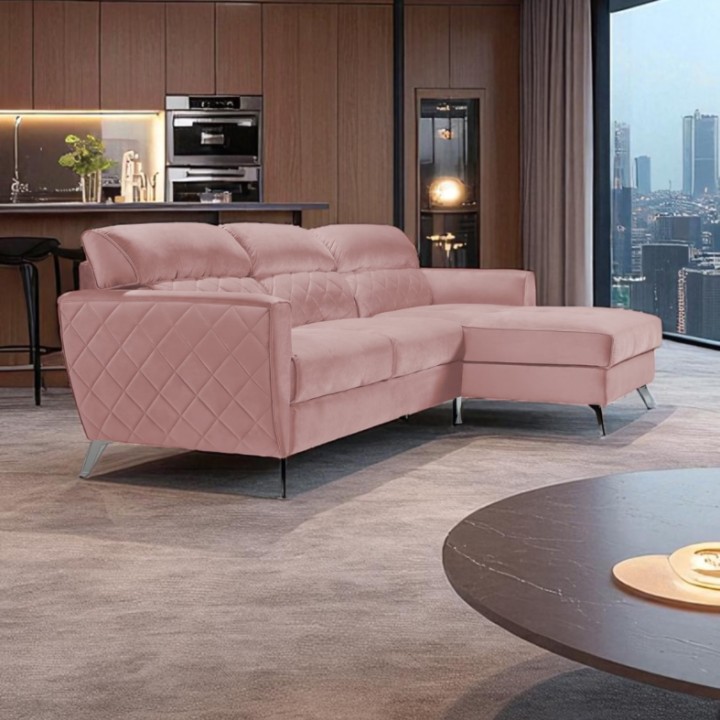 Scandic Bespoke Corner Sofa Bed– Pink Velvet| J&B Furniture