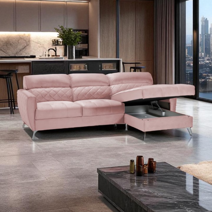 Scandic Bespoke Corner Sofa Bed– Pink Velvet| J&B Furniture