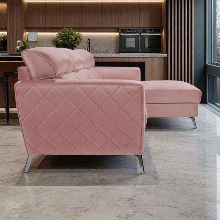 Scandic Bespoke Corner Sofa Bed– Pink Velvet| J&B Furniture