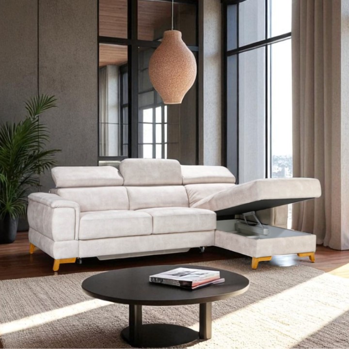 Pesaro Bespoke Corner Sofa Bed – Cream Beige | J&B Furniture