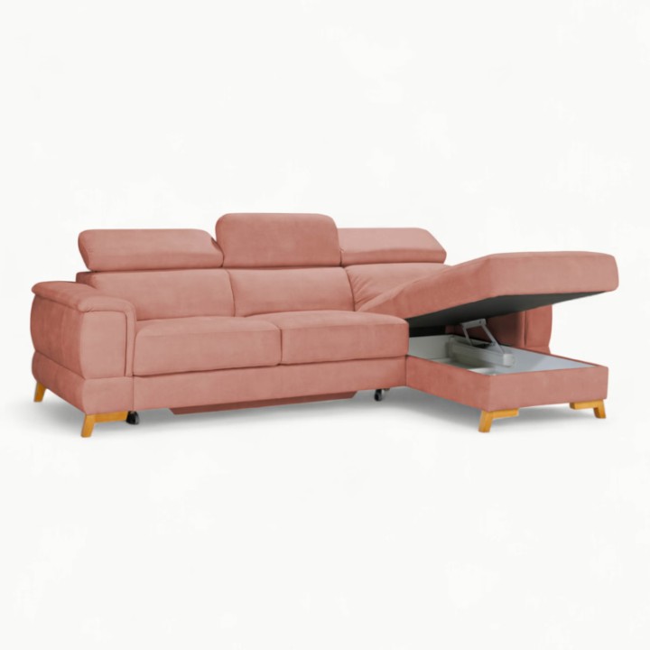 Pesaro Bespoke Corner Sofa Bed – Dusty Pink  | J&B Furniture