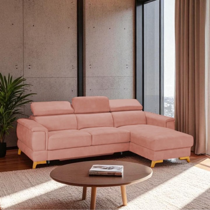 Pesaro Bespoke Corner Sofa Bed – Dusty Pink  | J&B Furniture