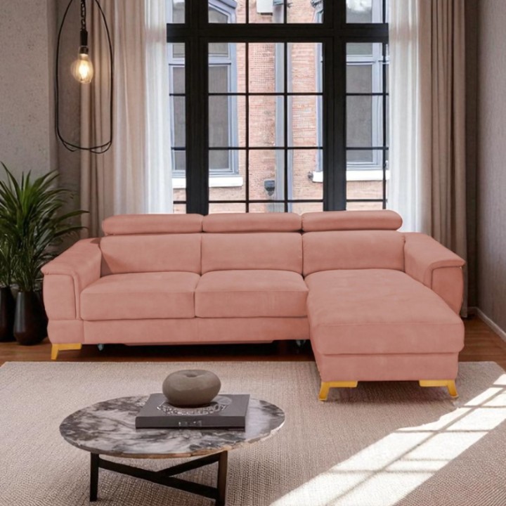 Pesaro Bespoke Corner Sofa Bed – Dusty Pink  | J&B Furniture