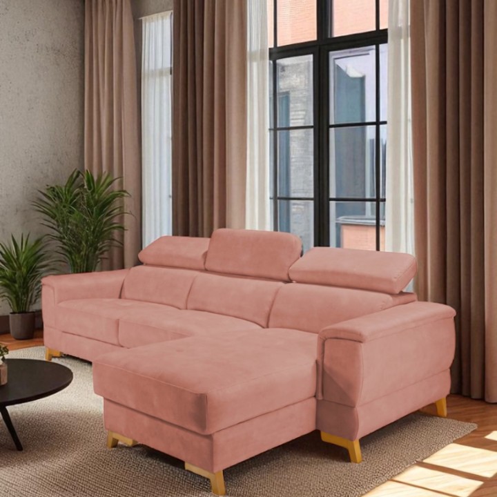 Pesaro Bespoke Corner Sofa Bed – Dusty Pink  | J&B Furniture