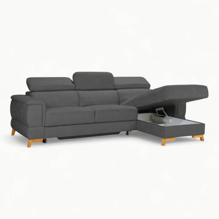 Pesaro Bespoke Corner Sofa Bed and Storage Brown  | J&B