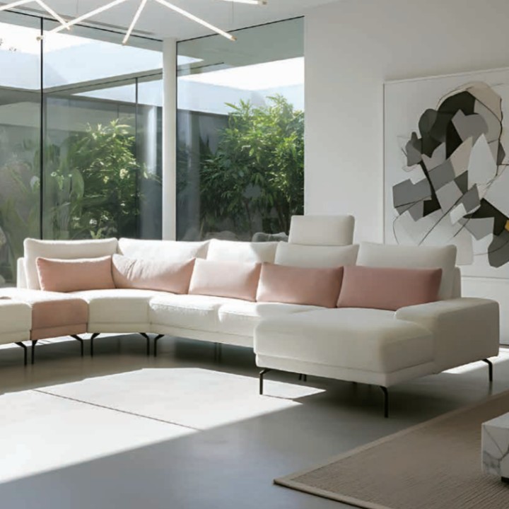 Sycylia Bespoke Corner Sofa White and Pink | J&B Furniture