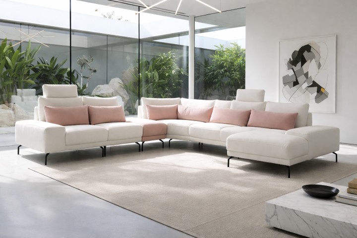 Sycylia Bespoke Corner Sofa White and Pink | J&B Furniture