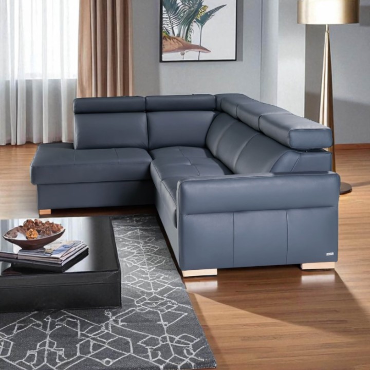 Baggio Corner Sofa Bed Navy Italian Leather | J&B Furniture