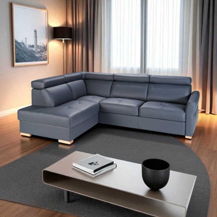 Baggio Corner Sofa Bed Navy Italian Leather | J&B Furniture